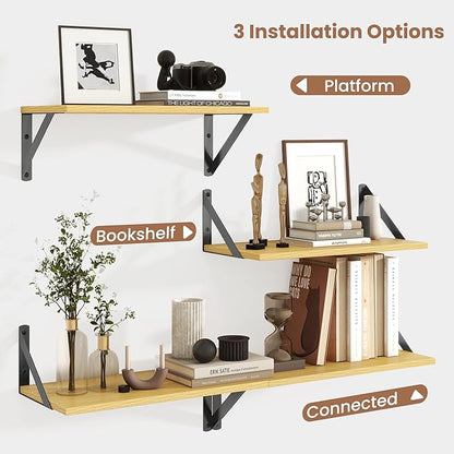 Axeman Floating Shelves | 8 Inch Deep Oak Wall Shelves Set of 2 | 16W x 8D Rustic Wood Shelves for Bookshelf Living Room Bedroom Home Office Bathroom