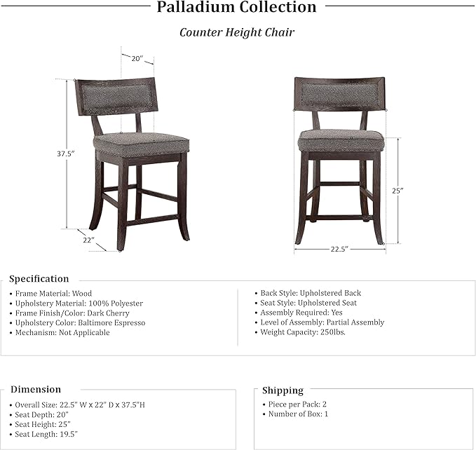 Lexicon Palladium Counter Height Dining Chair (Set of 2), Cherry/Grey