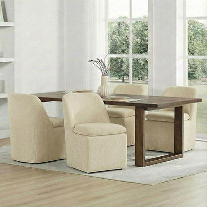 KISLOT Upholstered Dining Chairs Set of 2 with Casters, Modern Side Armless Deskchair with Washable Slipcover & Sturdy Metal Frame for Diningroom Bedroom Livingroom Reading Room, Sand Fabric