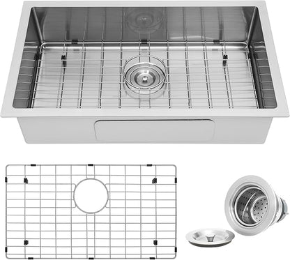 Kitsitchen RV Ktichen Sink, 27" x 16" x 7" Stainless Steel Undermount Kitchen Sinks with Sink Drain Strainer & Bottom Gird, Single Bowl Kitchen Sink Used At RV, Outdoor,Bathroom,Camper
