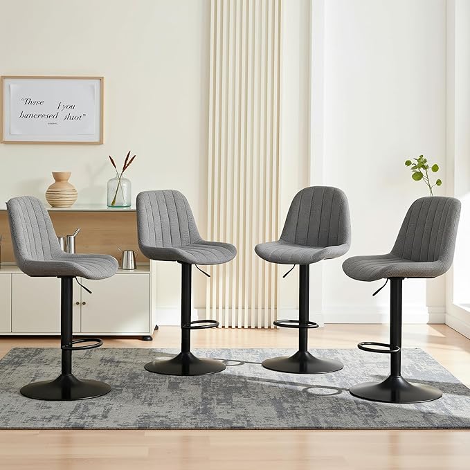 Swivel Bar Stools with Adjustable Height (35.03 43.7 Inches), Backrest, and Soft Knit Fabric Ideal for Kitchen Island, Bar Counter, Dining Room, Grey(Set of 2)