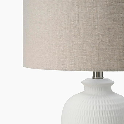 Nourison Home 24" White Textured Ceramic Modern Farmhouse Table Lamp with Beige Shade for Bedside Table, Living Room, Dining, Entryway