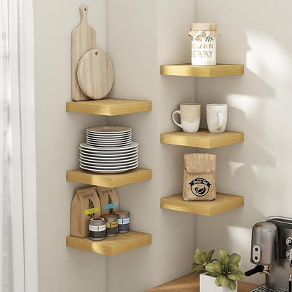 8 Inch Square Floating Shelves for Wall 3 Pack, 8"D Wood Grain Bathroom Shelves with Invisible Brackets, Easy Install Engineered Wood Storage Shelves for Kitchen, Living Room, Bedroom, Oak Finish