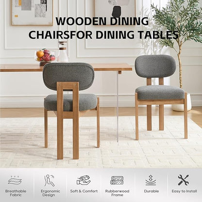 Chenille Dining Chairs Set of 6, Comfy Upholstered Dining Room Chairs Mid Century Modern Farmhouse Fabric Kitchen Chairs with Rubber Wood Legs for Dining Room Kitchen Island Home (Grey)