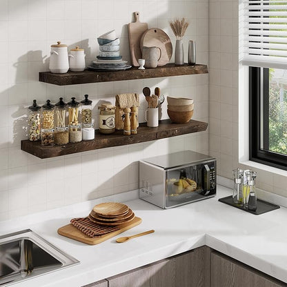 Acovy Extra Deep 40" Long Live Edge Rustic Floating Shelves for Wall, Solid Wood Wall Shelves with Invisible Bracket Mount for Living Room Bathroom Bedroom Kitchen, Set of 1, Natural