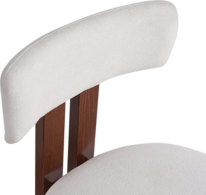 Set of 2 Modern Round Bar Stools with Low Back, 26.5" Height Upholstered Fabric Seats and Walnut Iron Frame for Kitchen Island, Dining Counter, Home Bar - White and Walnut