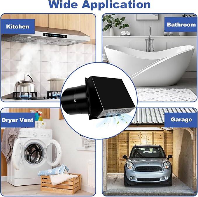10 Inch Hooded Wall Vent with Screen and Damper, 10 Inch Range Hood Wall Vent Cap, Wall Exhaust Vent Cover, Outdoor Hooded Wall Vent for Dryer Vent, Outside Exterior Mount, Range Hood, Kitchen, Black