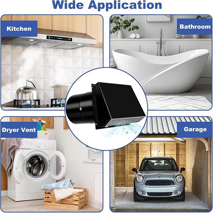 10 Inch Hooded Wall Vent with Screen and Damper, 10 Inch Range Hood Wall Vent Cap, Wall Exhaust Vent Cover, Outdoor Hooded Wall Vent for Dryer Vent, Outside Exterior Mount, Range Hood, Kitchen, Black