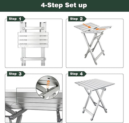 SUNNYFEEL Folding Camping Table - Lightweight Aluminum Portable Picnic Table, 18.5x18.5x24.5 Inch for Cooking, Beach, Hiking, Travel, Fishing, BBQ, Indoor Outdoor Small Foldable Camp Tables