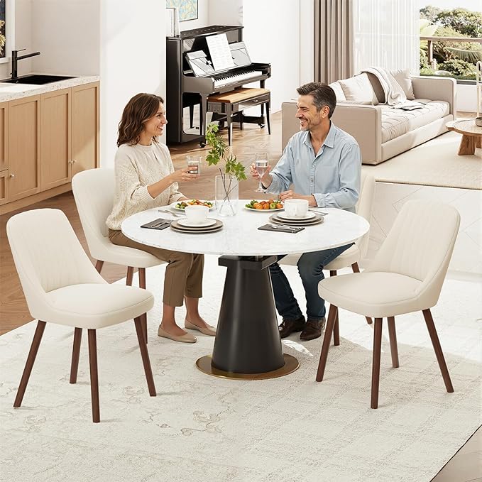 MALOL Upholstered Dining Chairs Set of 6, Modern Fabric Kitchen Chairs with Back, Wood Legs for Kitchen Dining Room Restaurant, Beige