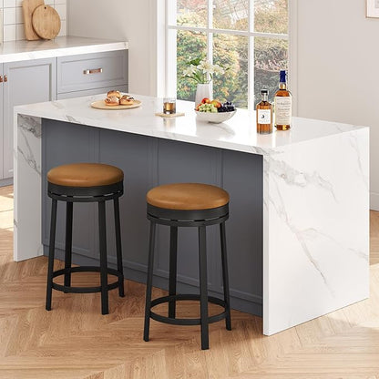 GAOMON 24 inch Swivel Bar Stools Set of 2, Counter Height Barstool with Footrest and PU Leather Upholstery, Metal Frame, Kitchen Barstools for Kitchen Island, Home Bar, Brown