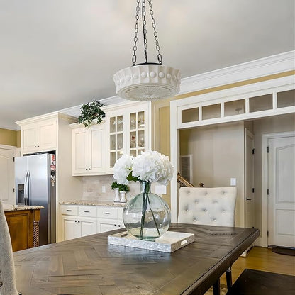 Milk Glass Pendant Light, 14" Mid Century Modern Schoolhouse Hanging Ceiling Light Fixture, Vintage Chandelier for Bedroom, Dining Room,Hallway,Kitchen Island, 4*G9 Dimmable Bulbs Included, 3000K
