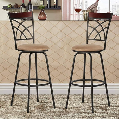 VECELO Bar Stools Set of 2, 24/29" Height Adjustable Barstool,Swivel Counter Stool with Upholstered Seat/Footrest/Back,Steel Bistro Pub Chairs, Island Chairs,Wood Top Backrest