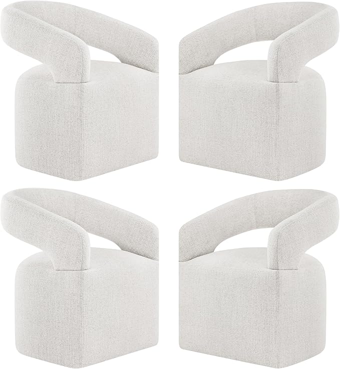 KISLOT Upholstered Dining Chairs with Casters, Modern Barrel Side Armchair with Rollers for Dining Room, Bedroom, Kitchen, Reading Room, Beige, Set of 4