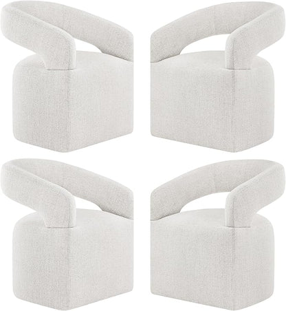 KISLOT Upholstered Dining Chairs with Casters, Modern Barrel Side Armchair with Rollers for Dining Room, Bedroom, Kitchen, Reading Room, Beige, Set of 4