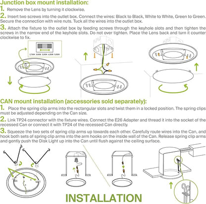 ASD 1 Pack LED Disk Lights 6 Inch, 15W 5CCT 2700K-5000K 1245LM CRI90+, Dimmable Flush Mount Ceiling Light Fixture, Low Profile Surface Mount Disc Lights, Junction Box or Recessed Can Install, UL