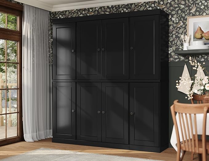 Palace Imports Solid Wood Pantry Storage - 71.5" Tall, 65" Wide Freestanding Utility Cabinet with 2-Drawer Kit & Adjustable Shelves – Black, Renewable Eco-Friendly 100% Wood, Made in Brazil