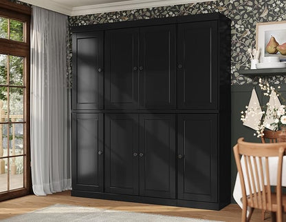 Palace Imports Solid Wood Pantry Storage - 71.5" Tall, 65" Wide Freestanding Utility Cabinet with 2-Drawer Kit & Adjustable Shelves – Black, Renewable Eco-Friendly 100% Wood, Made in Brazil
