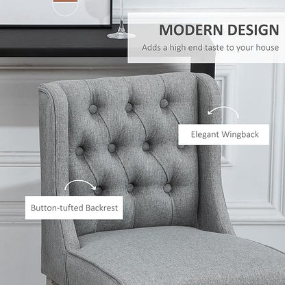 HOMCOM 26.25" Counter Height Bar Stools, Tufted Wingback Armless Upholstered Dining Chair with Rubber Wood Legs, Set of 2, Gray