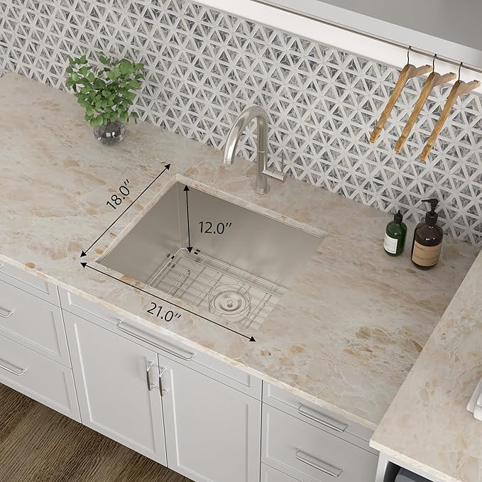 Kichae 21 Laundry Sink Undermount - 21x18 Inch Undermount Utility Sink Stainless Steel 12" Deep Single Bowl Under Counter Laundry Utility Room Handmade Basin