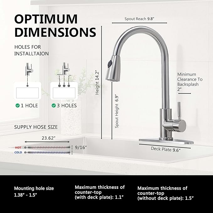 Comllen Kitchen Faucet with Pull Down Sprayers, Brushed Nickel Kitchen Faucets, Modern Pull Out Stainless Steel Kitchen Sink Faucet Single Handle Faucet Swivel Spout with Deck Plate