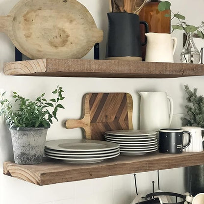 FLYJOE Floating Shelves, 8 Inch Deep Rustic Solid Reclaimed Wood Wall Shelves for Storage, Wall Mounted Display Shelving with Invisible Heavy-Duty Metal Bracket, 24 Inch Width Set of 2, Natural