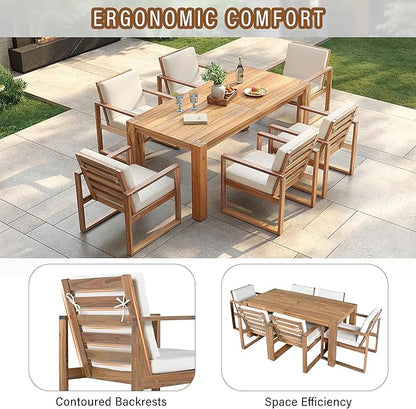 Merax Patio Table and Chairs Set, Outdoor Dining Set for 6 with Umbrella Hole, 7 Piece Outdoor Patio Furniture Set Wood Frame with Removable Cushion for Garden, Backyard, Lawn, and Poolside