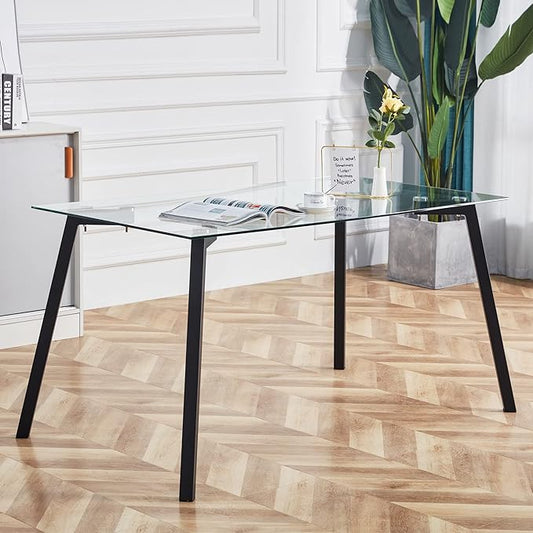 Rectangular Glass Dining Table 51 Inch Modern Rectangular Kitchen Table with Metal Legs Durable Stylish Dinner Table for Dining Room Kitchen
