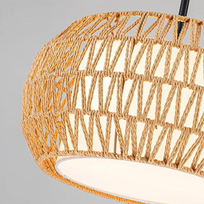 3-Light Farmhouse Rattan Chandelier,15.7'' Boho Hand Woven Drum Pendant Light Fixtures with Fabric Shade,Coastal Rattan Hanging Ceiling Lights for Kitchen Island,Dining Room,Living Room,Entryway,Foyer