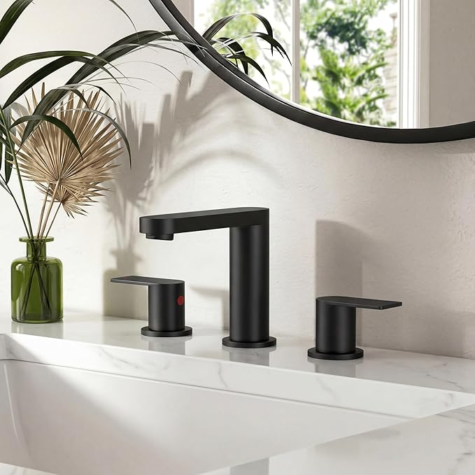 FORIOUS Matte Black Bathroom Faucet 3 Hole, 8 Inch Widespread Bathroom Sink Faucet with Pop-up Drain and cUPC Supply Lines for Basin, Vanity, Laundry Room and Restroom