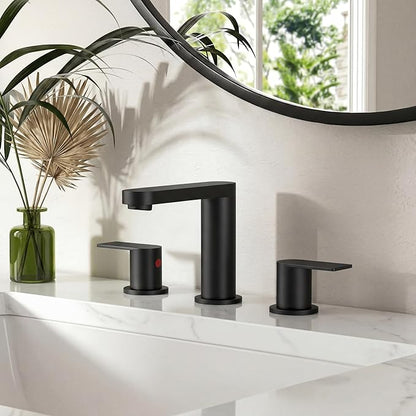 FORIOUS Matte Black Bathroom Faucet 3 Hole, 8 Inch Widespread Bathroom Sink Faucet with Pop-up Drain and cUPC Supply Lines for Basin, Vanity, Laundry Room and Restroom