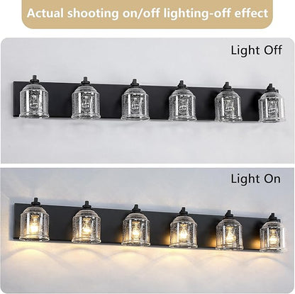Vanity Lights for Bathroom Large 48 inch, Farmhouse Rustic Vanity Light with Bubble Glass Shades, Black 6 Light Bathroom Lighting Fixtures Over Mirror, Bath Wall Sconce Home Decor