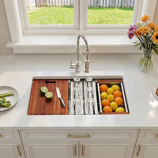 30 Inch Sink Undermount Double Bowl, 16 Gauge 50/50 Double Bowl Stainless Steel Workstation Sink, 30"x18"x10" Large and Deep Kitchen Sink With Accessories