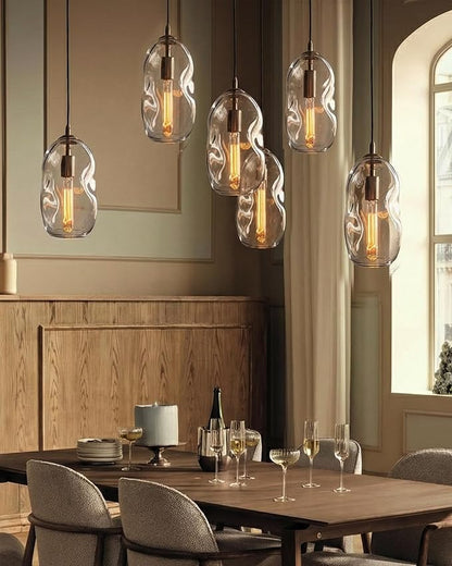 CASAMOTION Large Pendant Lights Modern Kitchen Island Lighting Blown Art Glass Gold and Clear Hanging Light for Dining Table Foyer Bedroom Entryway Hallway Lamp 12" Inch 1 Pack