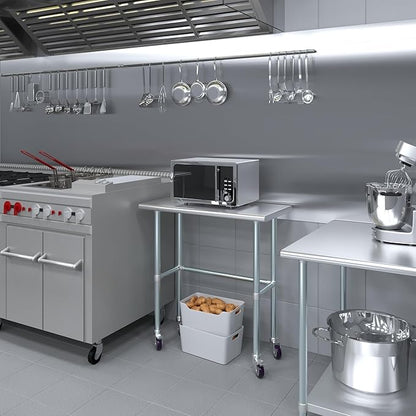 Stainless Steel Work Table Open Base & Wheels | NSF Kitchen Island Food Prep | Laundry Garage Utility Bench (36" Long x 18" Deep)