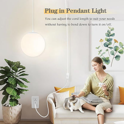 KoKo&Yukina 8" Globe Pendant Light White Plug in Pendant Light Adjustable Hanging Lights with Plug in Cord Matte White Finished with Milk Glass Lampshade for Bedroom Kitchen Island (Bulb Included)