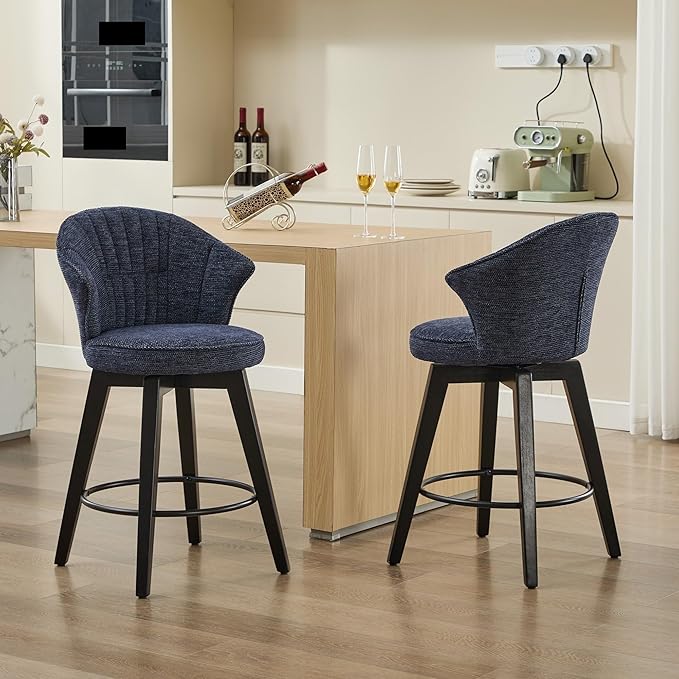 Wing Back Swivel Bar Stools Set of 2-25" Counter Height Adjustable Stools Chenille Upholstery, Leveling Feet for Kitchen Island, Home Pub or Dining Room,for Living Room