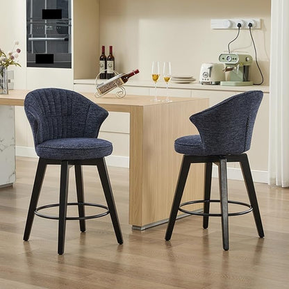 Wing Back Swivel Bar Stools Set of 2-25" Counter Height Adjustable Stools Chenille Upholstery, Leveling Feet for Kitchen Island, Home Pub or Dining Room,for Living Room
