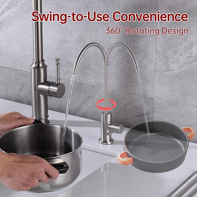 SUMERAIN Drinking Water Faucet for Kitchen Sink, NSF Certification Lead-Free SUS304 Stainless Steel Water Filter Faucet for Reverse Osmosis or Water Filtration System, Brushed Nickel Finish