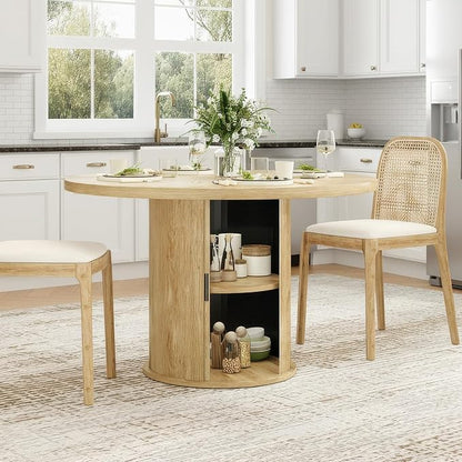 Farini 43" Round Dining Table for 4-6 with Storage Space,Modern Kitchen Room Table with Wood Top & Sturdy Metal Base,Natural