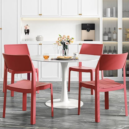 VECELO 4 Pack Plastic Dining Chairs, Stackable Patio Chairs for Indoor Outdoor Use in Kitchen, Poolside, No Assembly Required, Red