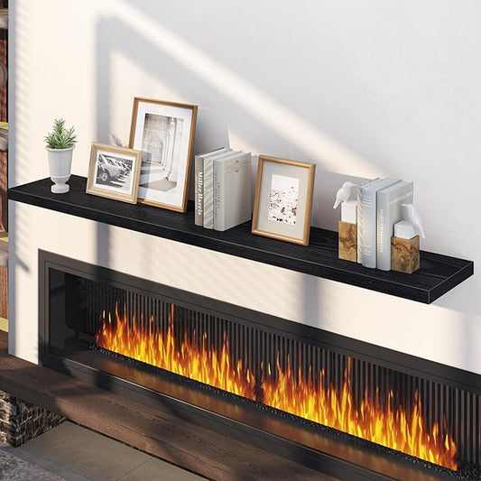 Fun Memories 66 Inch Floating Shelves, 12 Inch Deep Wall Shelf for Fireplace Mantel, Black Deep Storage Shelves for Home & Office, Long Floating Shelf with Invisible Bracket, Set of 2