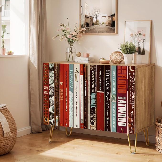 SIGNWIN Sideboard Buffet Cabinet, Kitchen Storage Cabinet with 2 Doors, Bookshelf Library Style, Cupboard Console Table for Dining Room - 35" L x 18" W x 29" H
