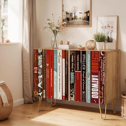 SIGNWIN Sideboard Buffet Cabinet, Kitchen Storage Cabinet with 2 Doors, Bookshelf Library Style, Cupboard Console Table for Dining Room - 35" L x 18" W x 29" H
