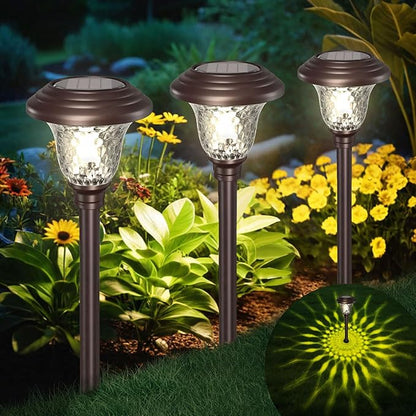 BEAU JARDIN 8 Pack Solar Pathway Lights Outdoor Solar Powered Waterproof Glass Christmas Gift High Lumen for Garden Landscape Path Yard Walkway Driveway White Color Changing Bronze