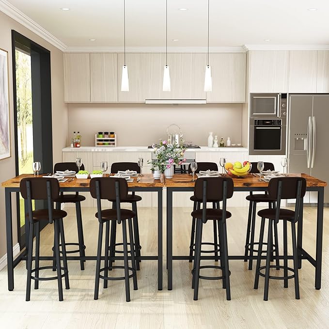 Lamerge Bar Table Set for 4 Kitchen Table and Chairs Set, Industrial Dinner Table with 4 PU Upholstered Stools Kitchen Pub Table for Kitchen, Space Saving, Restaurant (Rustic Brown and Black)