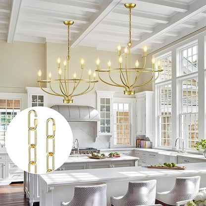 garini 6 Feet Gold Light Fixture Chain 6 Feet, Adjustable Metal Pendant Chandelier Chain Extension with Detachable Link, Maximum Load is 66 Pounds, 1 Pcs