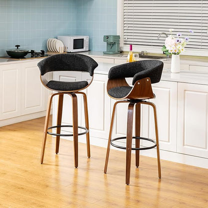 Glitzhome Bar Table and Chairs, Gray Fabric Adjustable Swivel Bar Stools Set of 2, Square Black Cocktail Pub Table for Kitchen Island Bistro Office Living Room Dining Room Small Space Restaurant