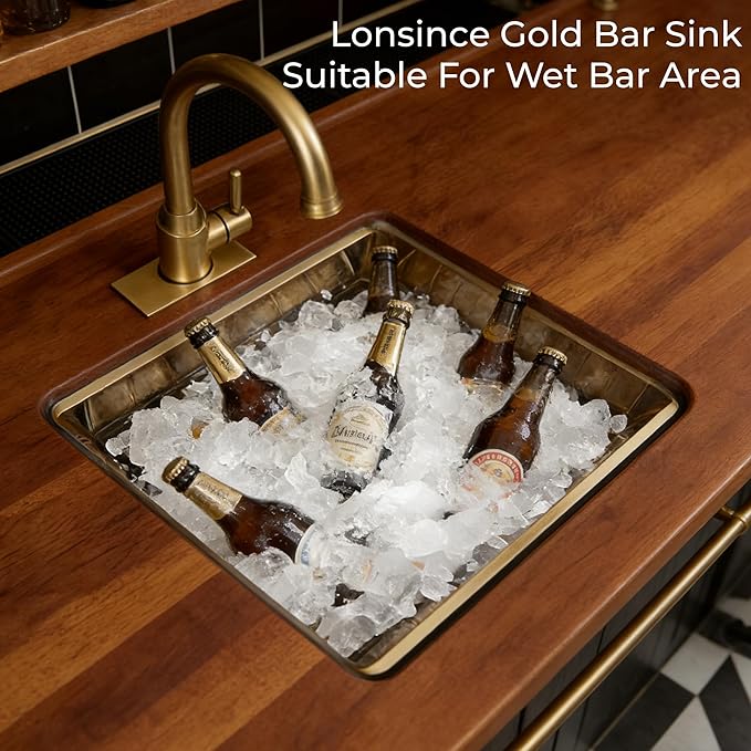 Gold Bar Sink Undermount,Small Bar & Prep Sinks,16 gauge Stainless Steel Bar Sink with Workstation for Wet Bar Area (18" X 18")