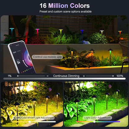 GOODSMANN Landscape Lighting RGBW 6PK Low Voltage Path Lights with Color Changing 2W 12V AC Landscape Lights 2900K with Cable Connectors